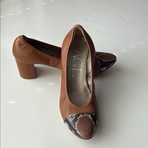 Attilo Giusti Leombruni brown heels with snake print toe